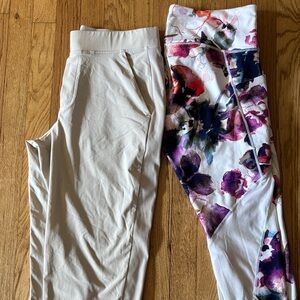 Athleta Floral White, Cream & Gray Track Pants Trio